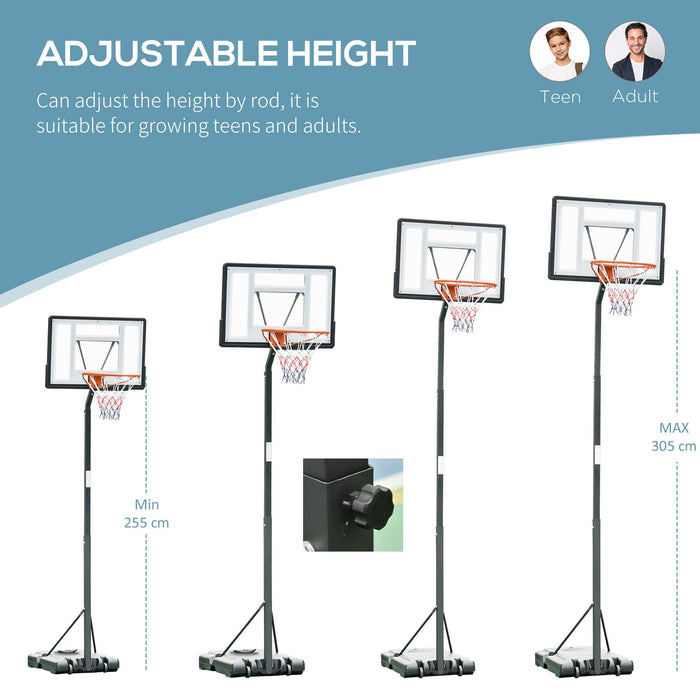 Canestro Basket da Esterno Altezza Regolabile 302-352 cm in Acciaio con Ruote Nero