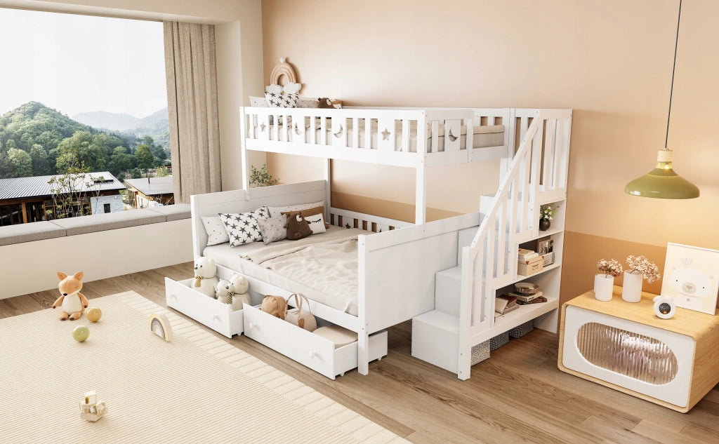 Letto a castello 90x200/140x200 - Xylo - Bianco con cassetti