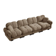 Divano modulare con sedute trapuntate e cuscino in ciniglia marrone 330×86×90 cm