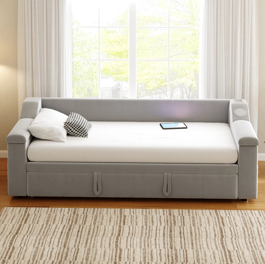 Divano letto imbottito 90/180x190 cm con Bluetooth e USB