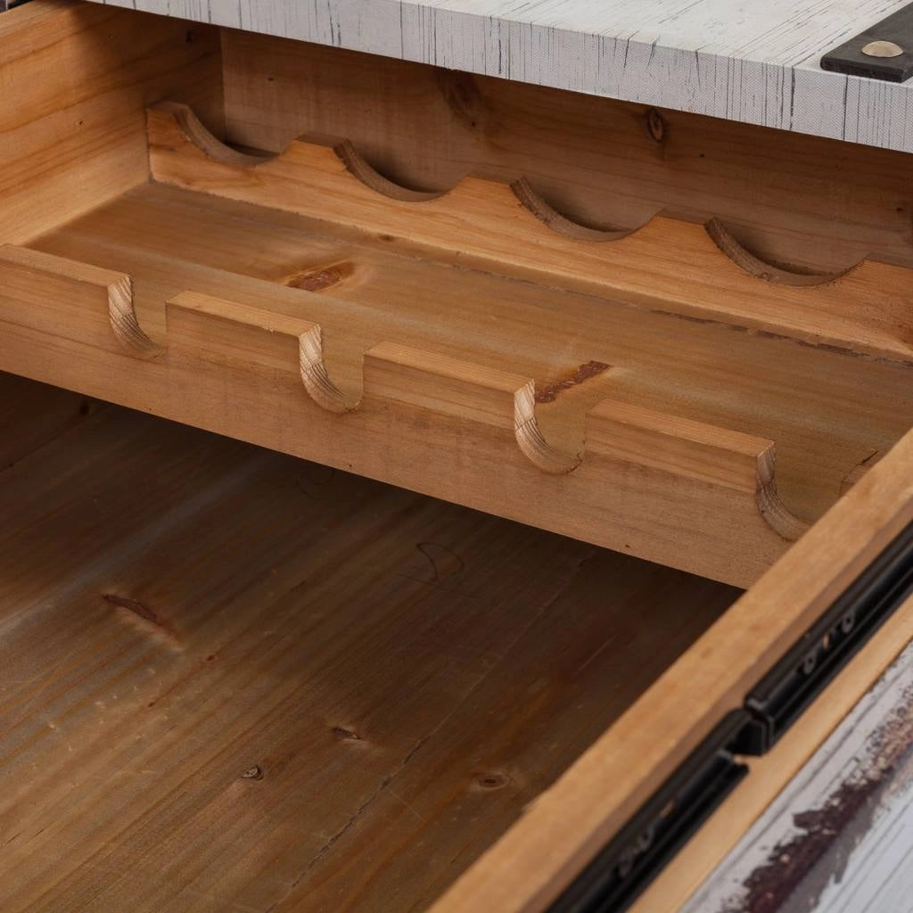 Portabottiglie in legno e tela bianca 100x60x55h