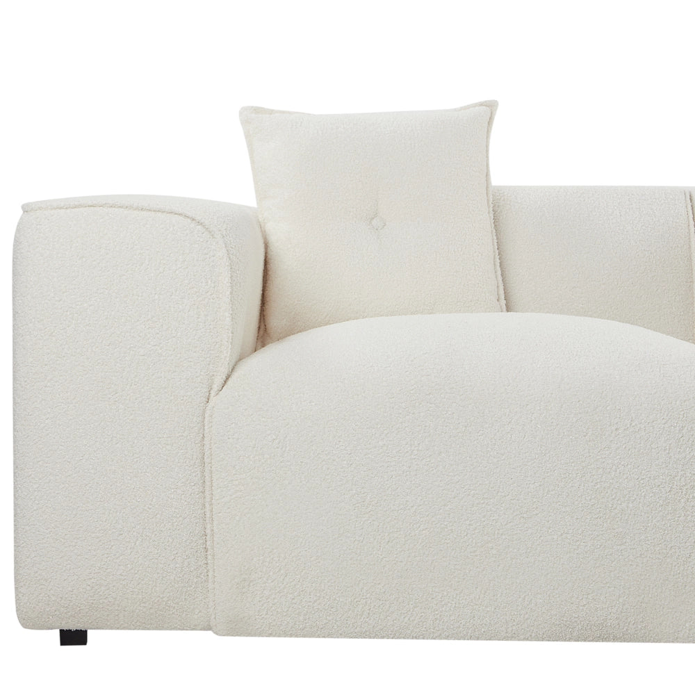 Divano Angolare Bianco Sporco Bouclé 3 Posti Cuscini Extra Dispersi versione sinistra stile Moderno