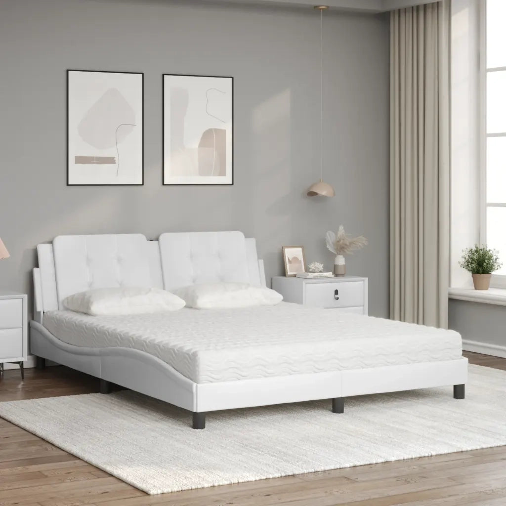 Letto con Materasso Bianco 160x200 cm in Similpelle