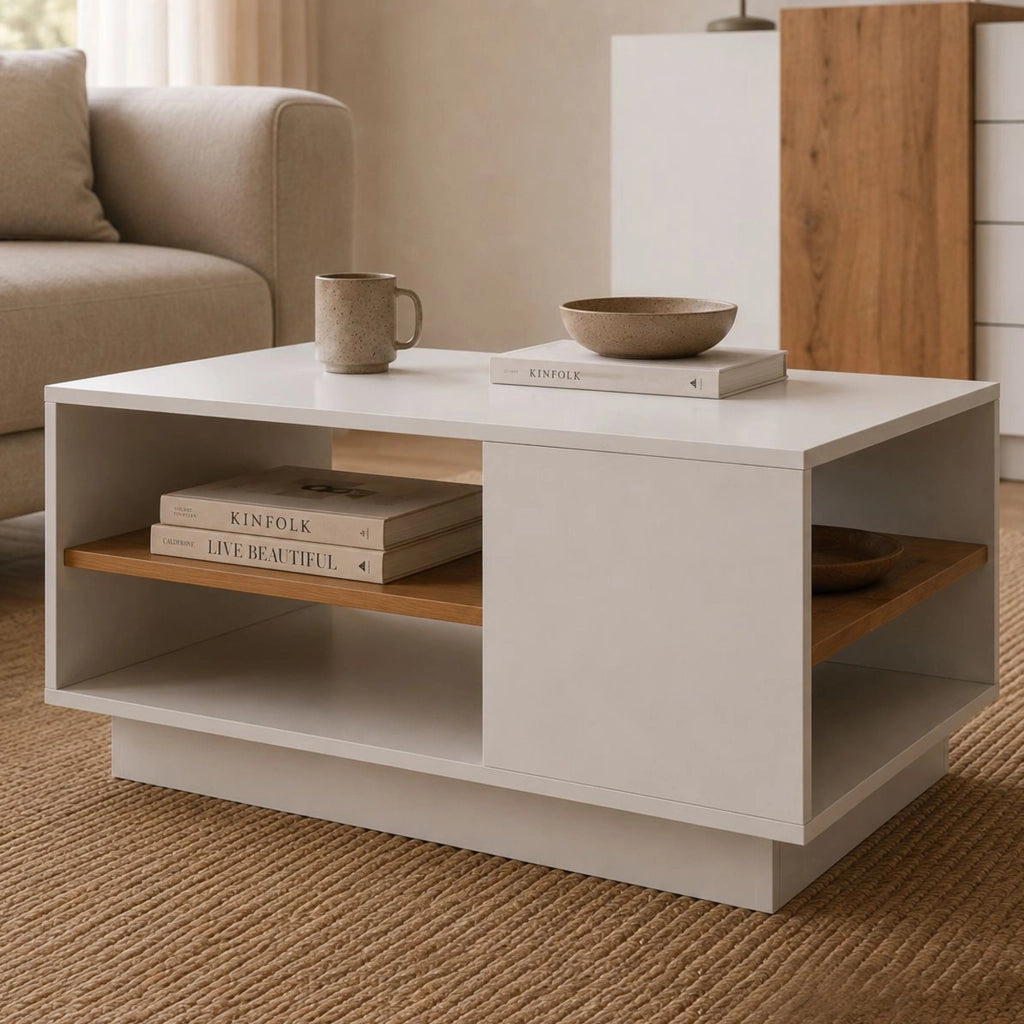 Karada, Tavolino da Salotto 2 Vani, 100x46x60h cm Bianco