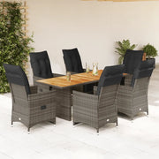 Set BistrÃ² da Giardino 7 pz con Cuscini in Polyrattan Grigio