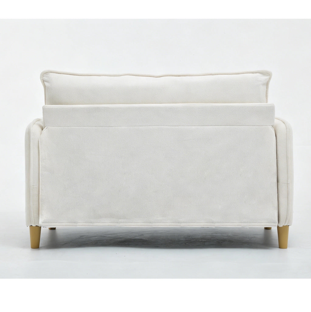 Divano 2 posti ULEVR 127 cm in tessuto chenille beige con braccioli, tasche laterali e cuscini