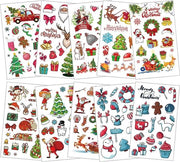 Tatuaggi temporanei per bambini - 10 fogli di tattoo acqua resistente - stickere per bambini con renne e alberi di Natale - contenitore per regali di Natale da assemblare.