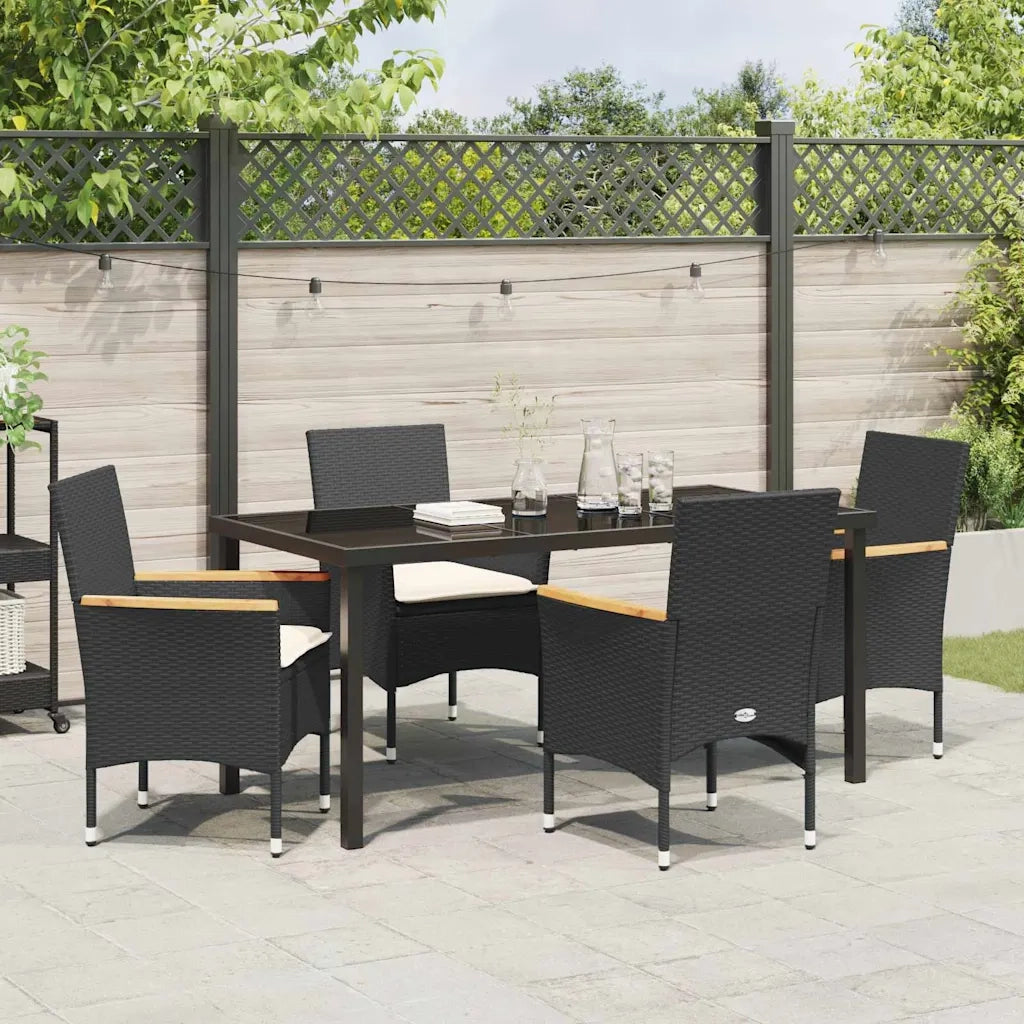 Set da Pranzo per Giardino con cuscino 5 pcs Nero polyrattan