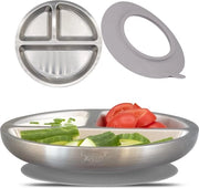 Bordo di fissaggio in acciaio inossidabile con servizio per bambini antiscivolo, servizio per bambini con fissaggio, servizio per bambini (grigio)