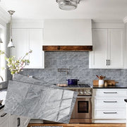 Set di 24 tegoli autoadesivi in marmo grigio per cucina e bagno - 15 x 30 cm - PVC idrorepellente - Tegoli autoadesivi