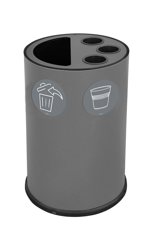 Pattumiera a Bidone per Raccolta Differenziata Ø45x72 cm 3 Scomparti Tubolari e 1 Scomparto da 50 L in Acciaio