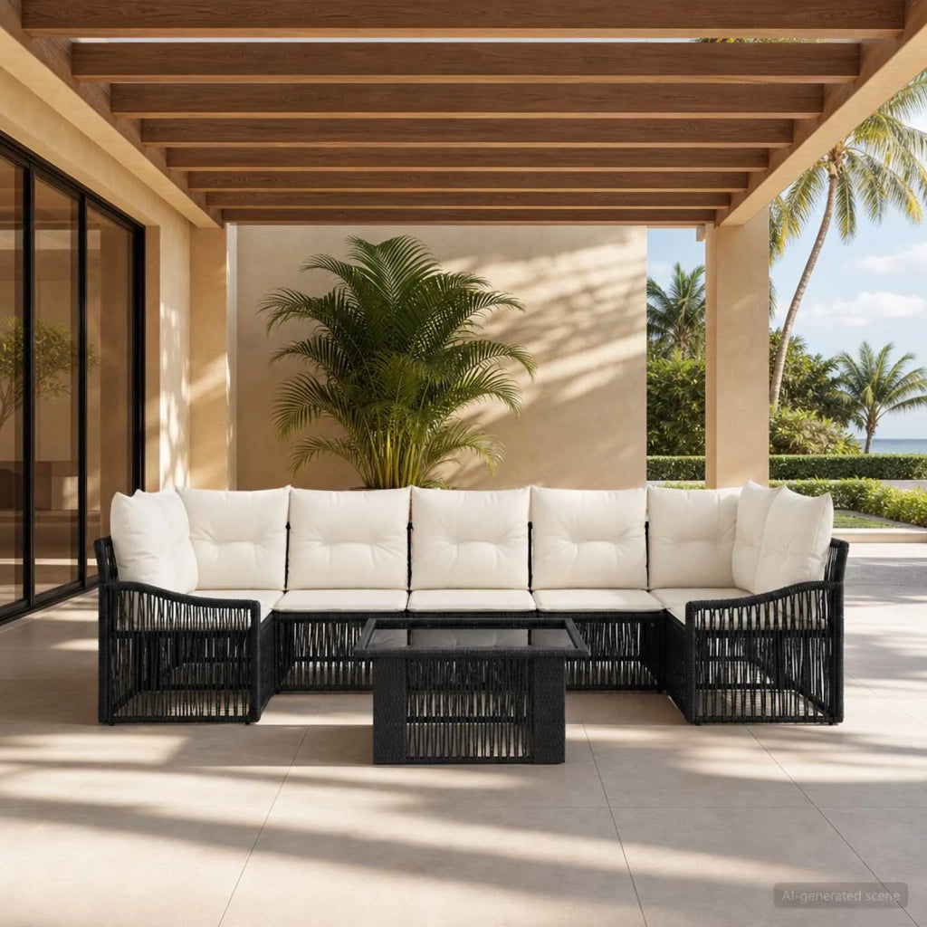 Set Divano da Giardino 8 pz Nero e Bianco Crema polyrattan 3437215