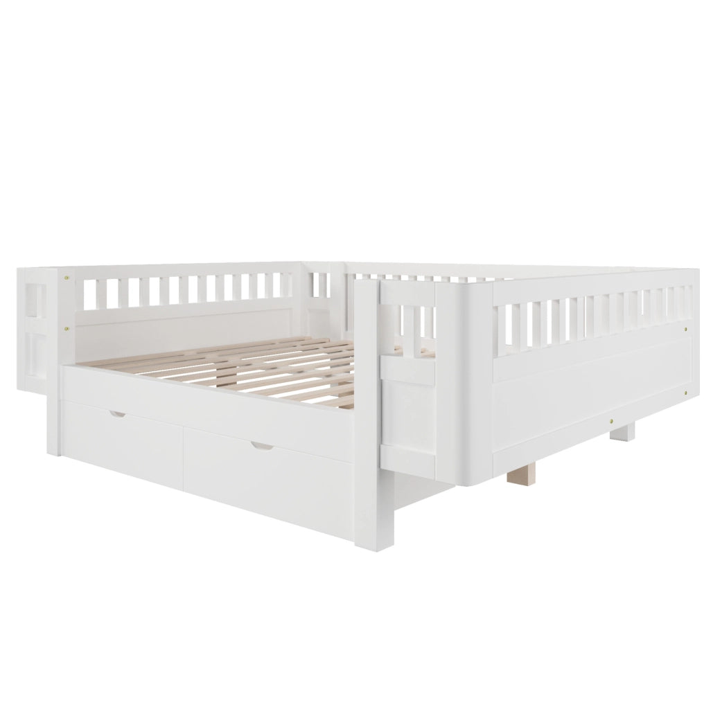 Letto a piattaforma 140x200 cm con protezione alta e due ampi cassetti, bianco
