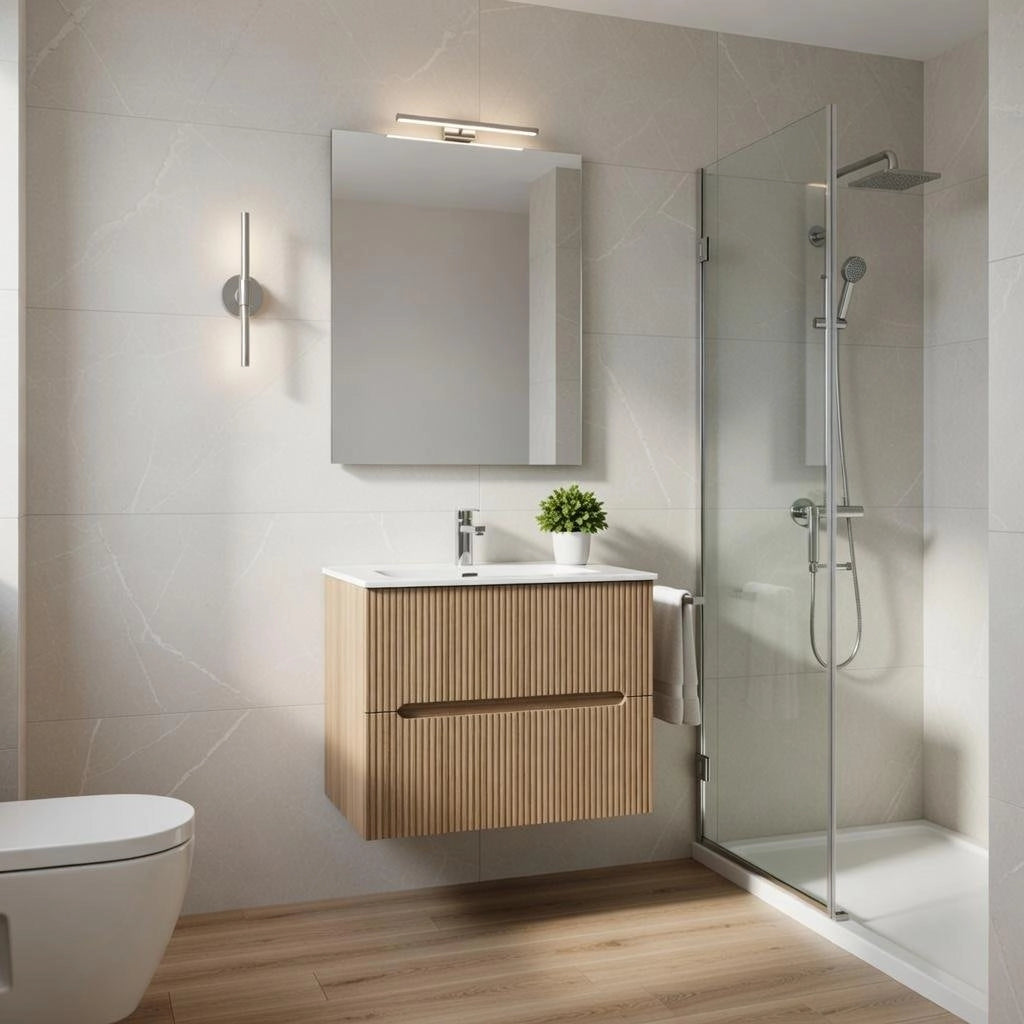 Composizione mobile bagno sospeso con cassetti cm 60 cannettato mod. STICK - Rovere Chiaro