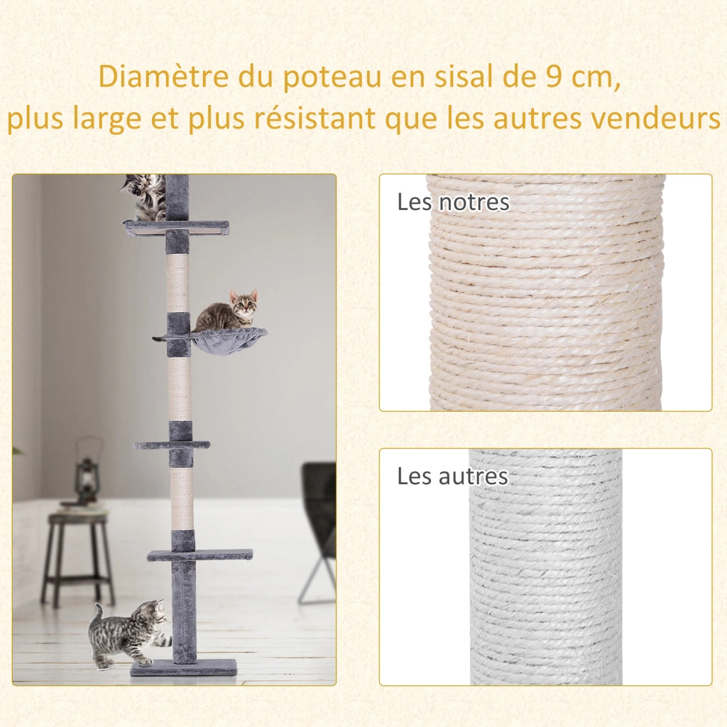 Albero tiragraffi per gatti con 5 livelli ¨C zephmum ¨C Grigio 40x34x230-260cm
