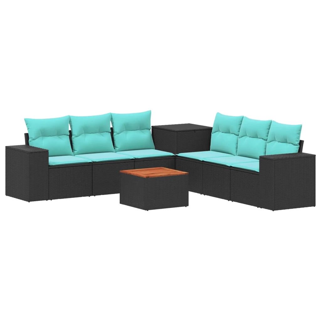 Set di divani 8 pz Nero e Blu Rattan sintetico e Acciaio 3448484