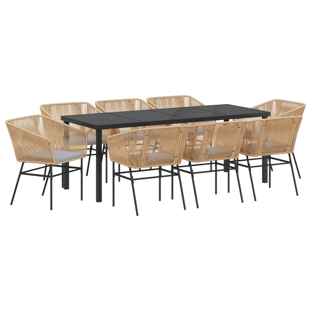 Set da pranzo da giardino 9 pezzi con cuscini in polyrattan marrone