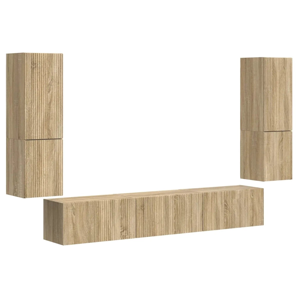 Set mobile TV 4 pz-Credenza per TV Rovere Sonoma Legno multistrato 300868