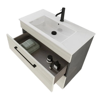 Mobile bagno sospeso 80 cm Smart bianco legno/lava con specchio