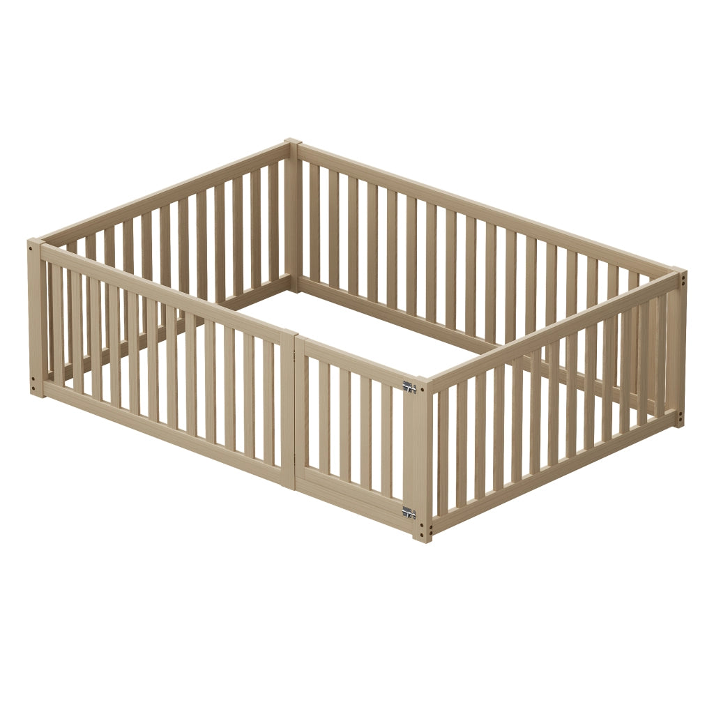 Letto per bambini 140x200 - Zephmum - Telaio in legno con recinzione e porta