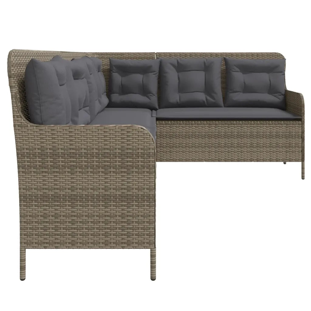 Divano da Giardino con Cuscini a L Grigio in Polyrattan