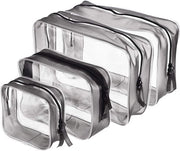 Kit di trasporto di cosmetici trasparente, 4 pezzi, aereoporti, PVC, kit di trasporto di cosmetici, impermeabile, chiusura a cerniera, per uomo e donna, viaggi, lavoro, vacanza, organizzazione della cabina doccia, trasparente