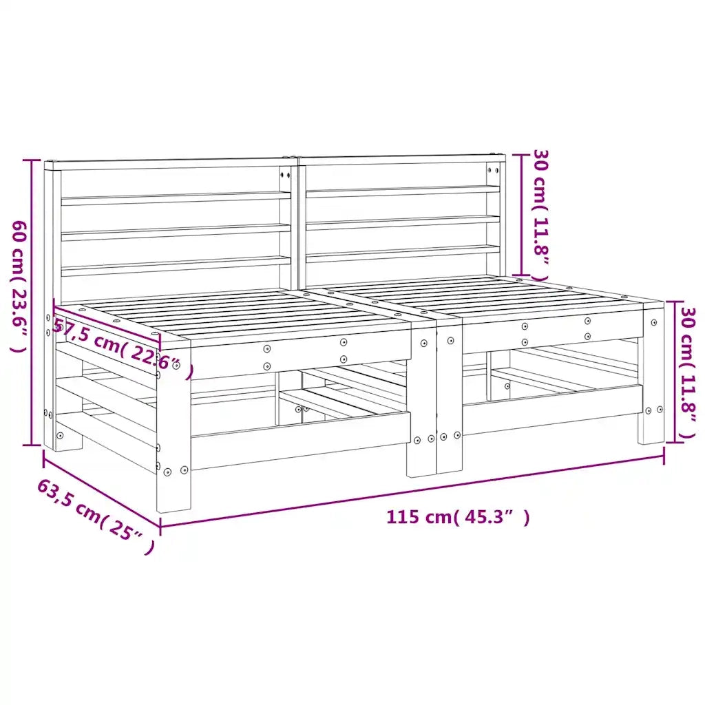 Divani Centrali da Giardino 2 pz in Legno Massello di Pino 825639