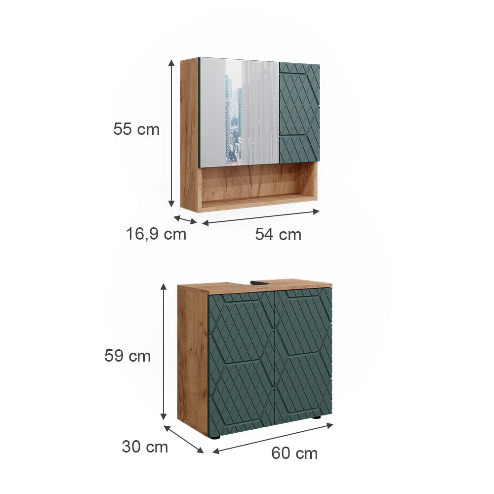 Vicco Set mobili bagno Quercia verde/oro 2 parti, base 60 cm