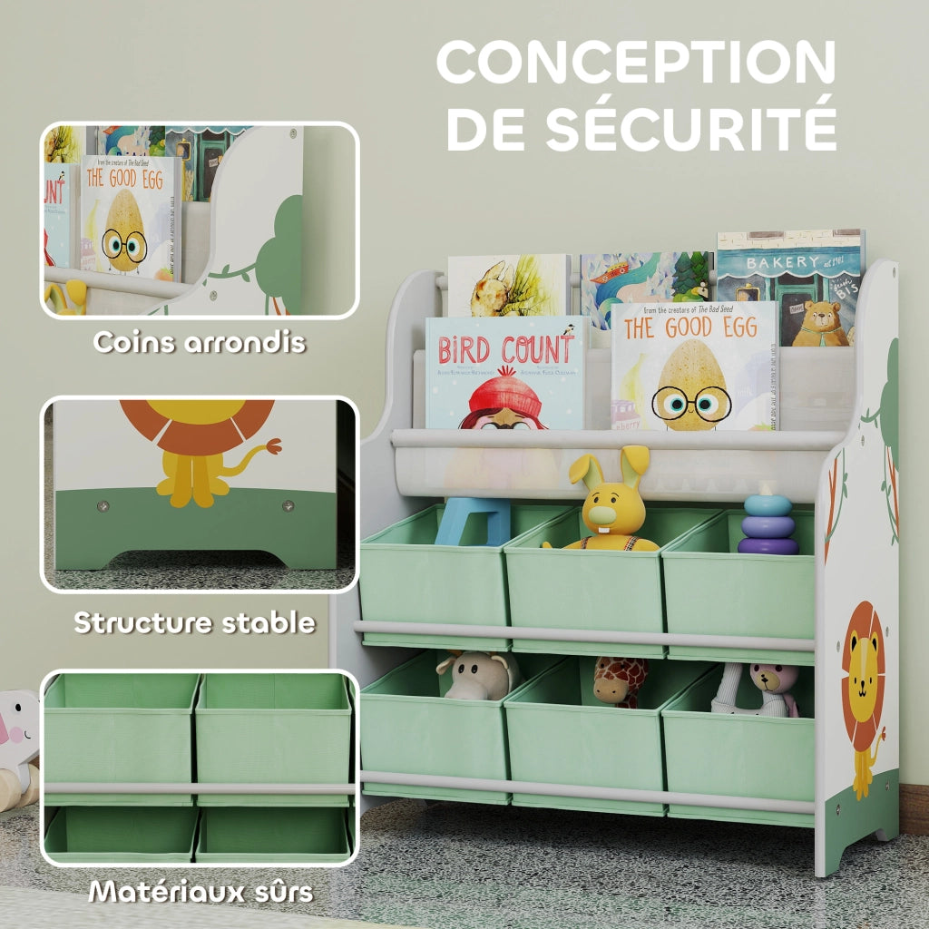 Cassettiera per bambini con 6 cassetti e scaffale ¨C zephmum ¨C 63x30x71 cm, verde
