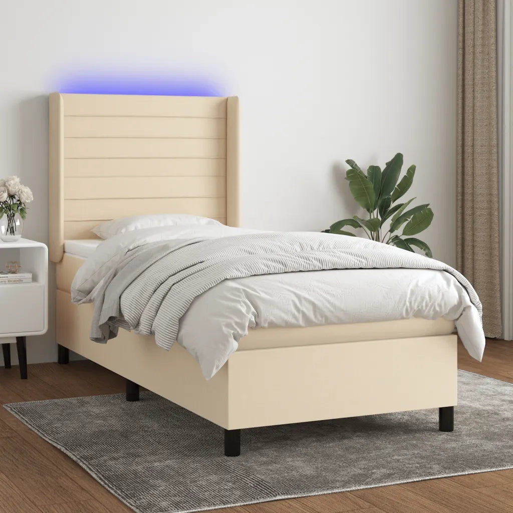 Letto a Molle con Materasso e LED Crema 100x200cm in Tessuto 3138378