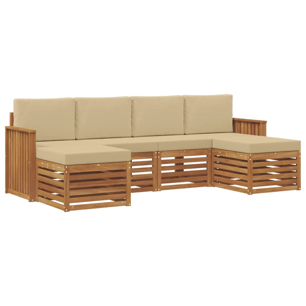 Set divani 6 pcs Naturale e Beige Legno di Acacia Massello 3375248