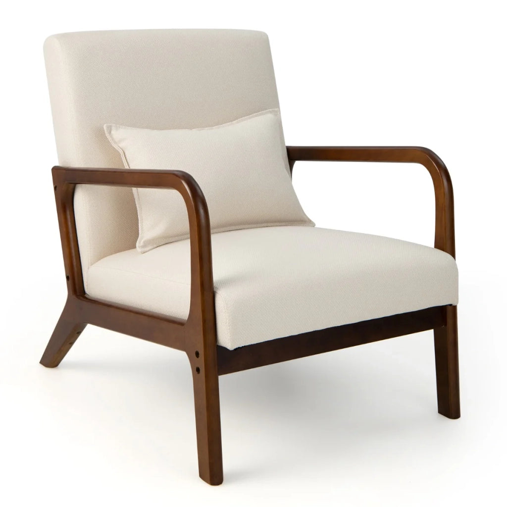 Poltrona reclinabile 79 x 65 x 77 cm con cuscino lombare e piedini antiscivolo stile moderno legno di caucciù beige 20_0017502