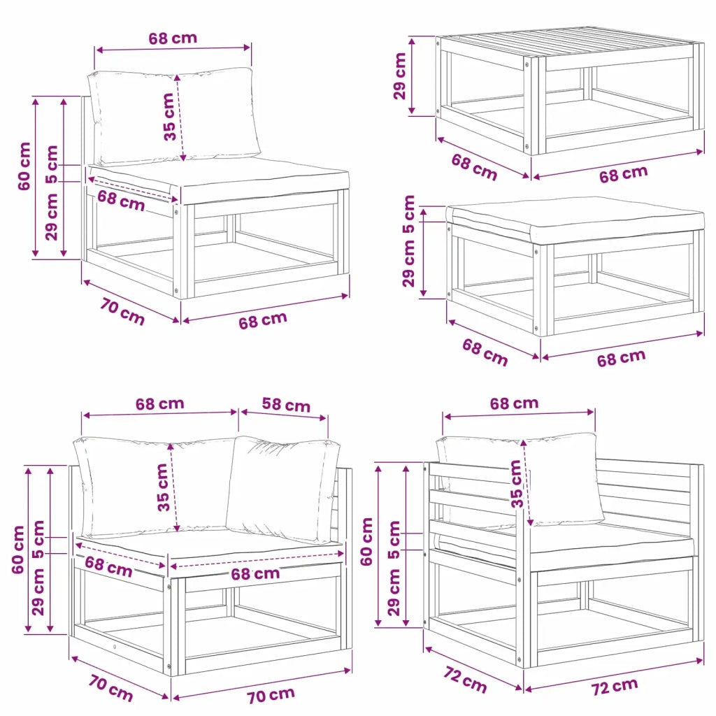 Set di divani 8 pz Naturale Legno di Acacia Massello 3417259