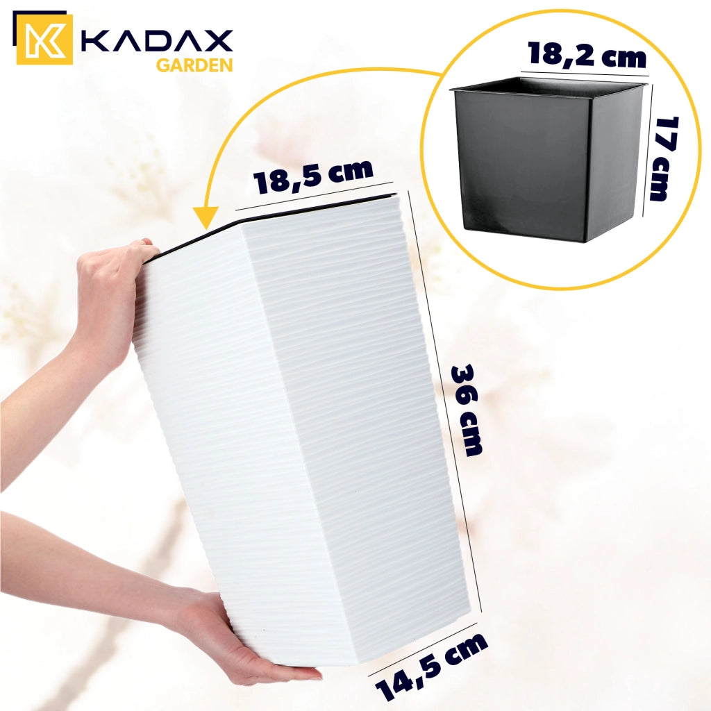 Vaso da fiori KADAX per giardino + inserto, 18x36 cm, alto, bianco, grande, per terrazza.