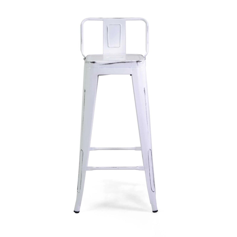 Sgabello ferro new bristol bianco antico con schienale cm 42x42h94