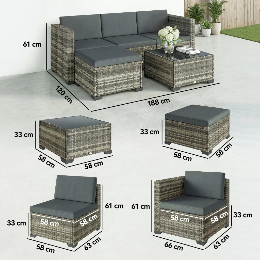 Set Giardino Esterno 5 Pezzi ¨C zephmum ¨C PolyRattan Grigio, 2 Sedie, Divanetto, Tavolino