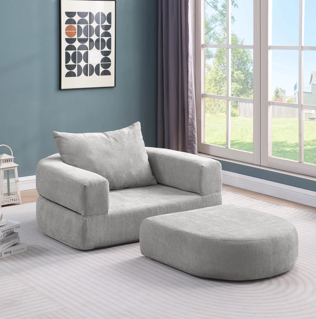 Set divano modulare minimalista in ciniglia grigio chiaro