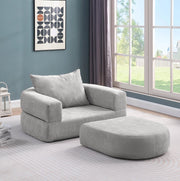 Set divano modulare minimalista in ciniglia grigio chiaro