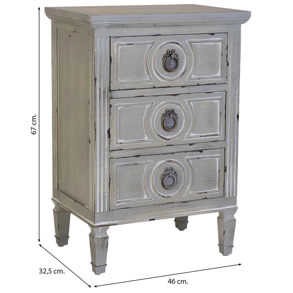Comodino in legno con tre cassetti grigio 46x32,5x67h cm