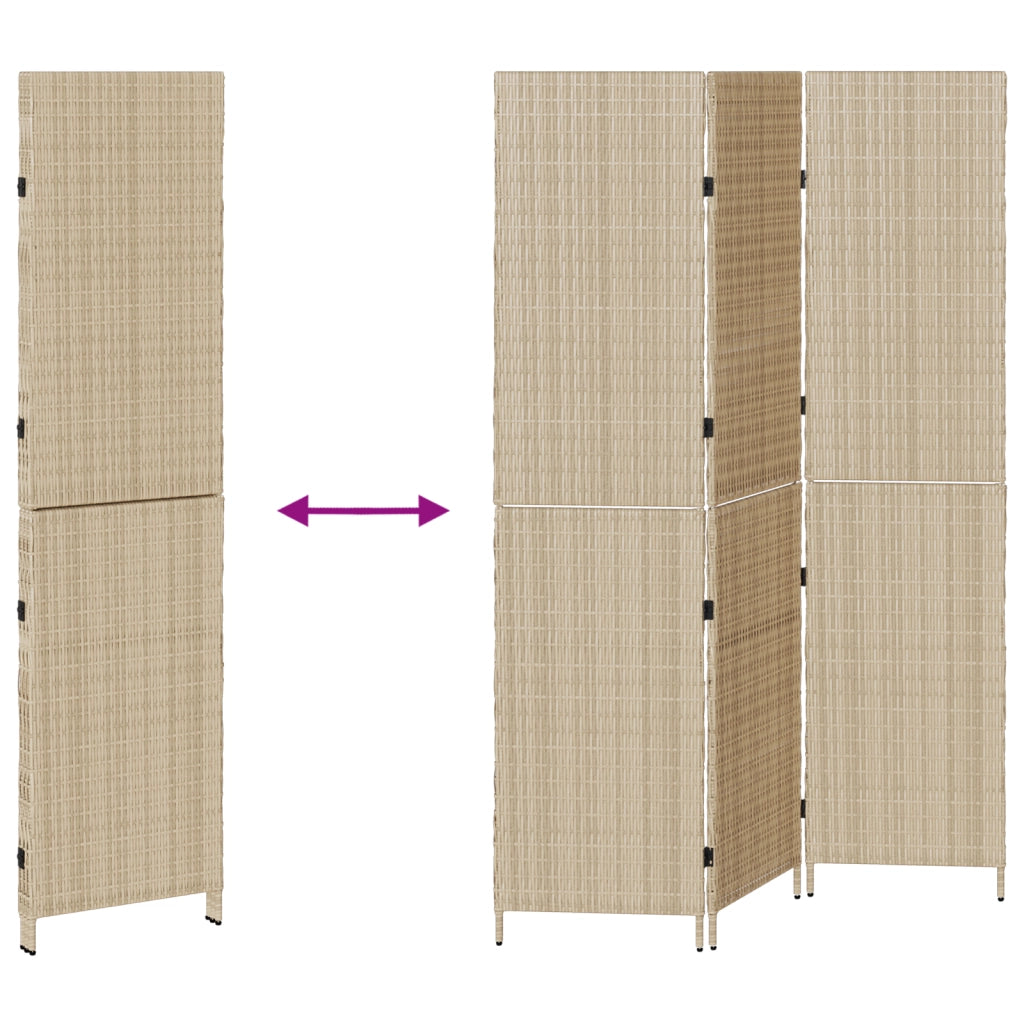Paravento 3 Pannelli Pieghevole Beige 147x180 cm in Polyrattan