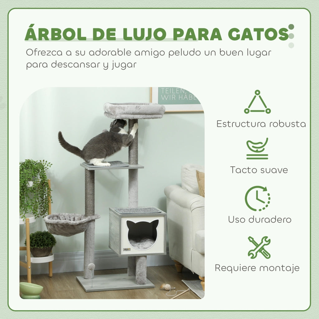 Tiragraffi per Gatti con Piattaforma Torre Scaletta Amaca Casetta ¨C zephmum ¨C Grigio 48x40x126 cm