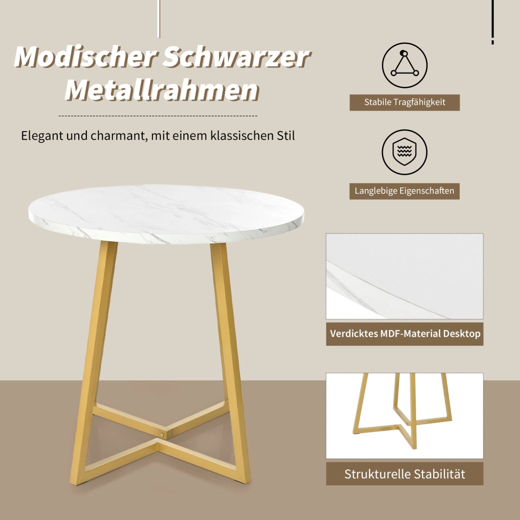 TAVOLO da pranzo rotondo 80 cm in MDF bianco con base in metallo