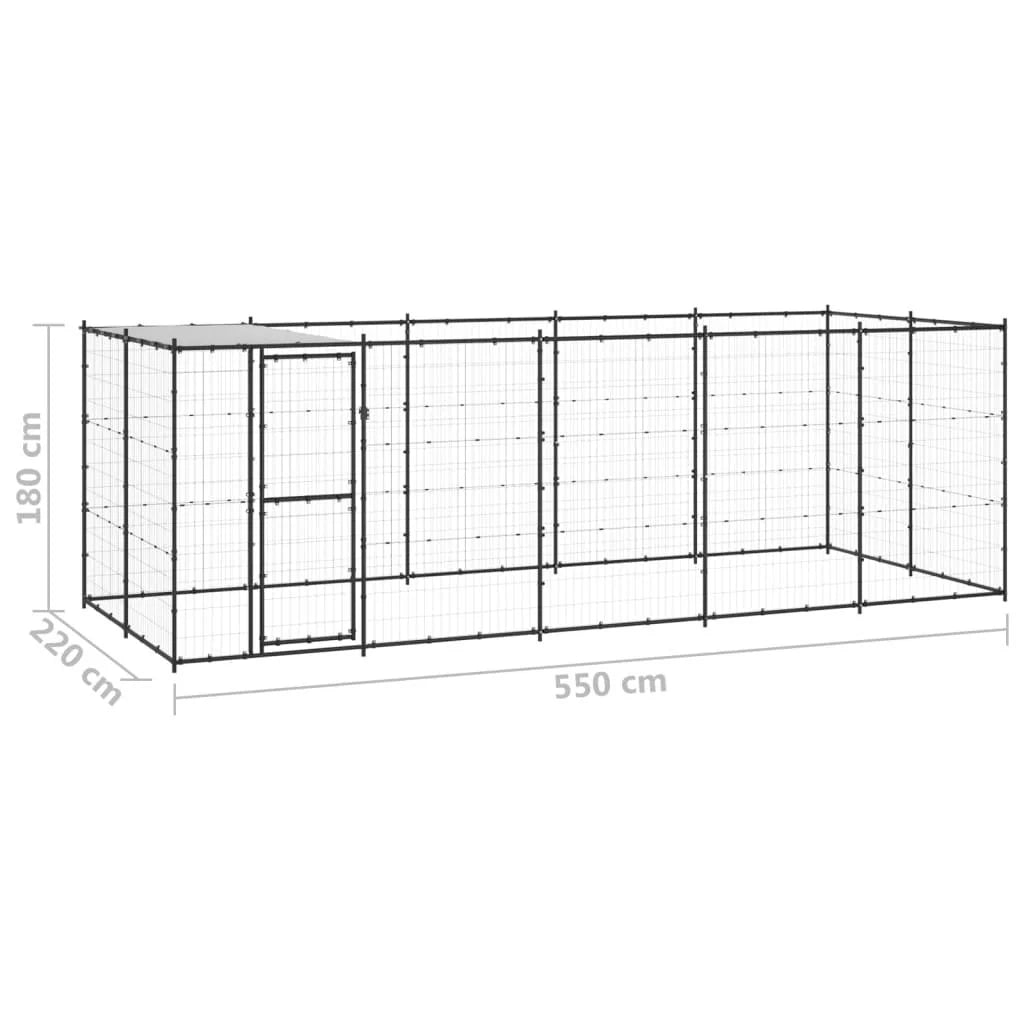 Recinto per animali da esterno per cani esterno in acciaio con tetto 12,1 m² 02_0000390