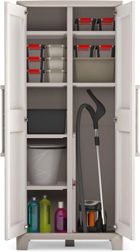 Armadio in Resina con 8 Ripiani Ribaltabili Regolabili Sabbia Beige Gulliver Multispace Keter
