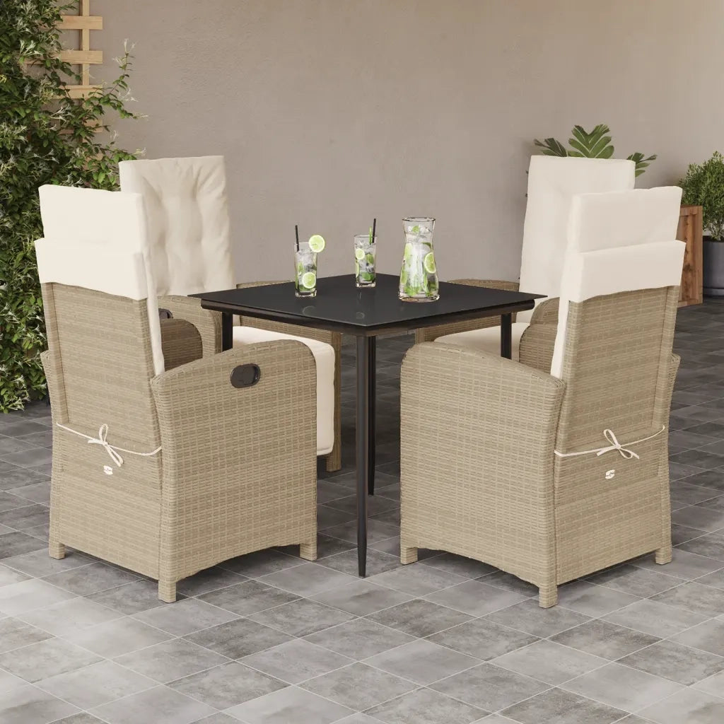 Set da Pranzo da Giardino 5 pz con Cuscini Beige in Polyrattancod mxl 113399