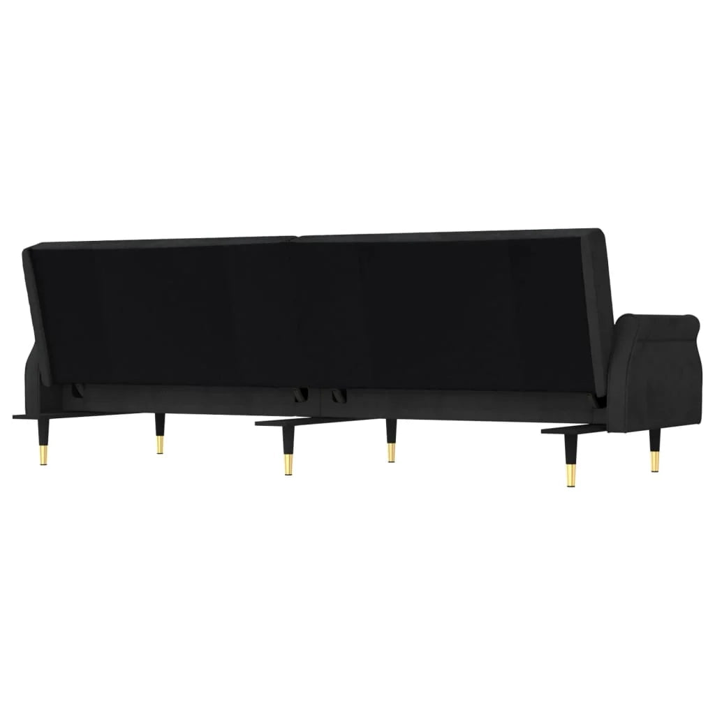 Divano letto con cuscini 216 x 89 x 70 cm velluto nero 02_0019827