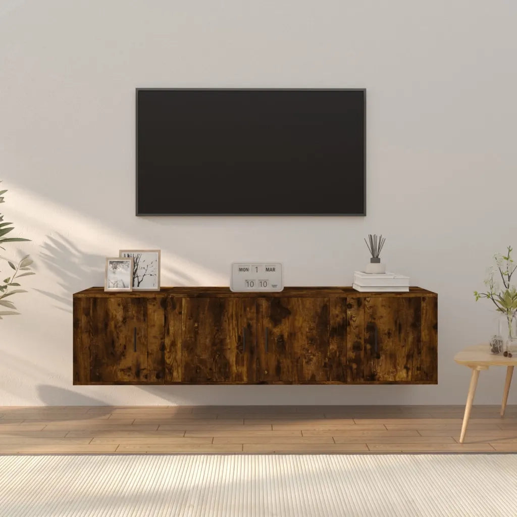 Set Mobili Porta TV 3 pz-Set di 3 Credenza per TV Rovere Fumo in Legno Multistrato 271141