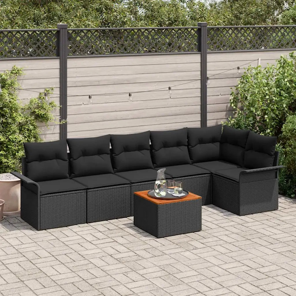 Set Divano da Giardino con archiviazione 7 pcs Nero polyrattan 3356007