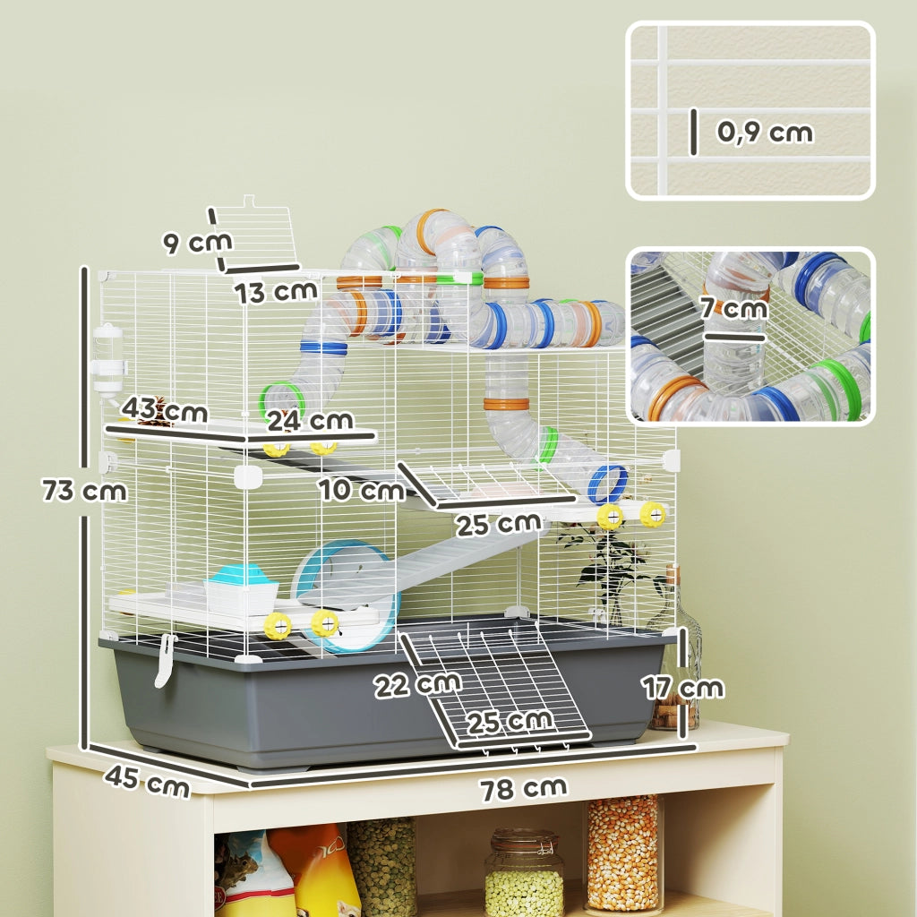 Gabbia per criceti ¨C Xylo ¨C 4 livelli con tunnel e accessori 78x45x73 cm grigio
