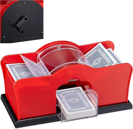 Macchina per scuotere carte con manovella - mixer manuale per carte da gioco - Macchina per scuotere carte per carte fino a 88x63 mm - plastica - rosso/nero